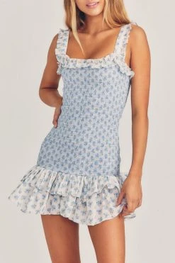 LoveShackFancy Breyer Mini Dress - POWDER BLUE