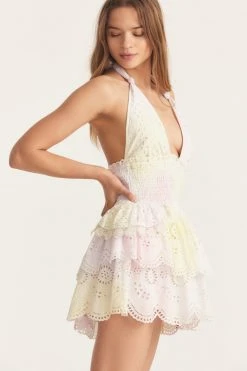 LoveShackFancy Deanna Halter Mini Dress