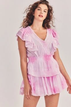 LoveShackFancy Gwen Mini Dress - PEONY PINK