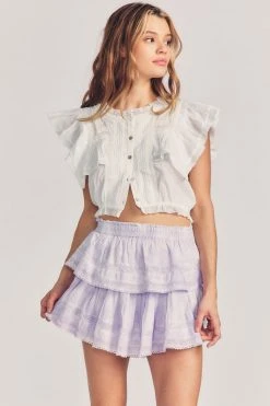 LoveShackFancy Ruffle Mini Skirt - VIOLET SPLASH HAND DYE