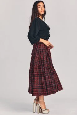 LoveShackFancy Bissett Plaid Midi Skirt Skirts